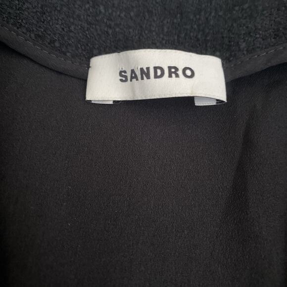 Sandro Seal Tweed Romper Black Long Sleeve Button Pockets V Neck 36 4 S - Picture 8 of 14